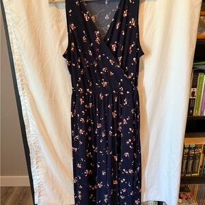 Floral Navy Faux Wrap Cropped Jumpsuit